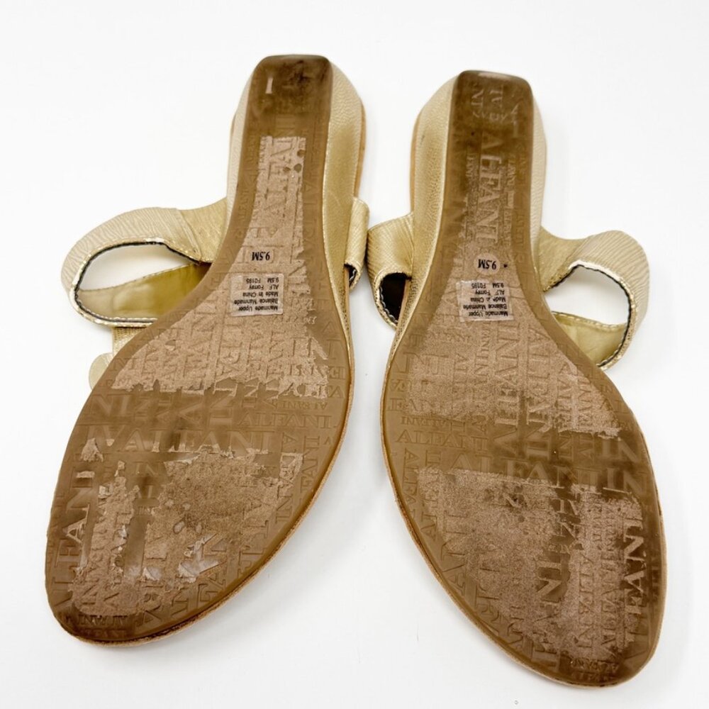 Alfani Womens Tan & Gold Embossed Vegan Leather Slip on Wedge Sandal Size 9.5 - Picture 10 of 11